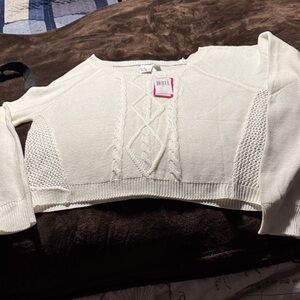 Ivory Cable Knit Cropped Sweater
